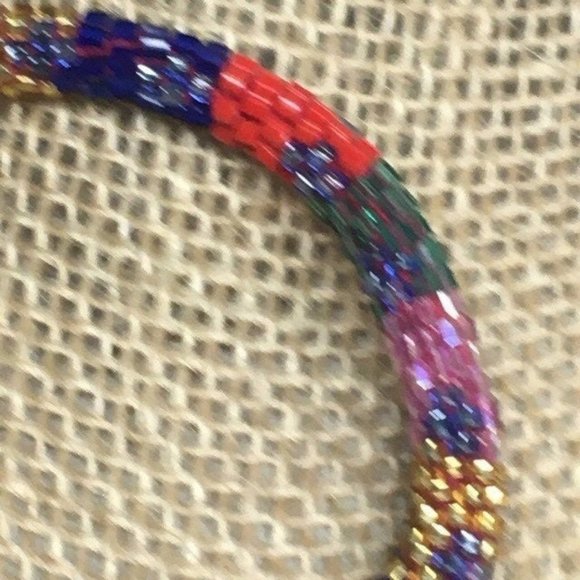 Small Multicolor Bracelet Seed Bead Red Pink Gold Yellow, Blue Green Purple BoHo - Picture 3 of 5